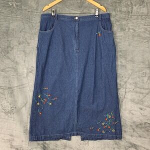 Womens Denim Skirt 18W Vintage‎ Country Cottagecore Floral Modest Chambray Maxi